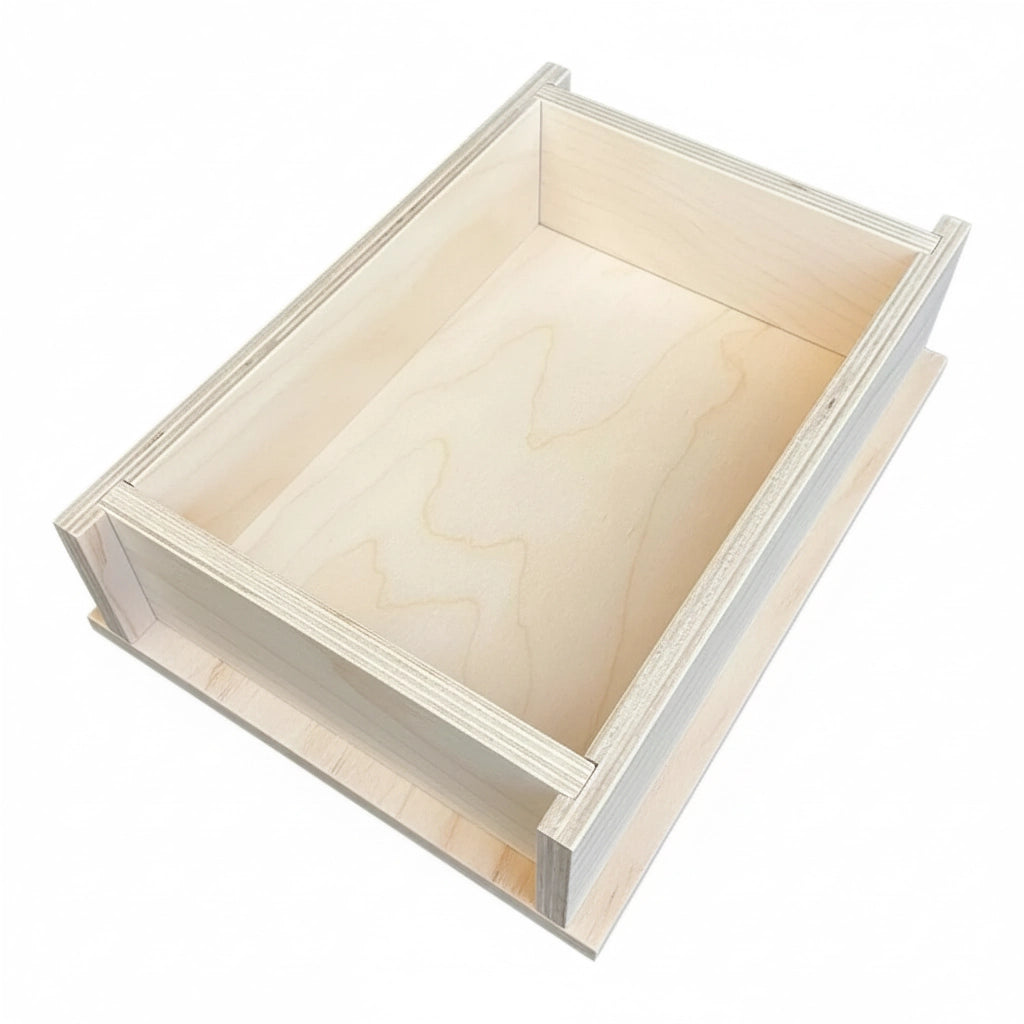 Empty birch plywood slab soap mold box, no liner