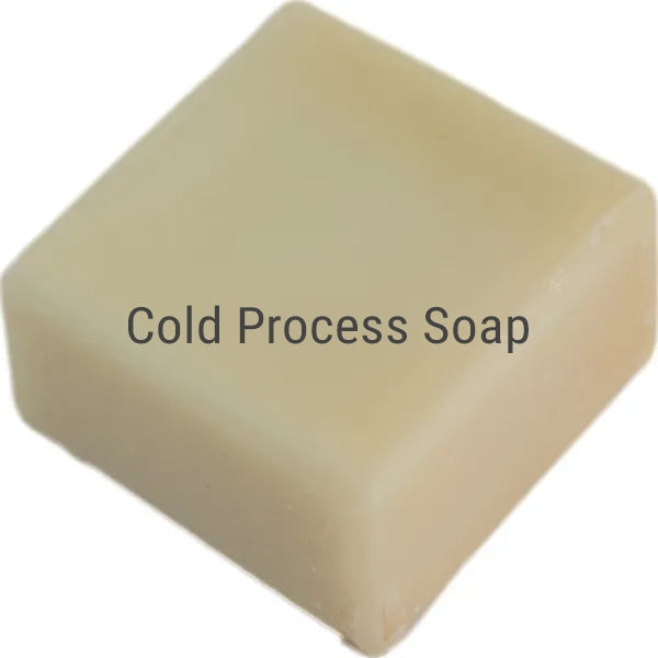 Light cream soap cube labelled Cold Process Soap