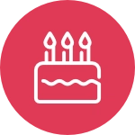 A colorful birthday cake icon with four candles on top, perfect for celebration themes.