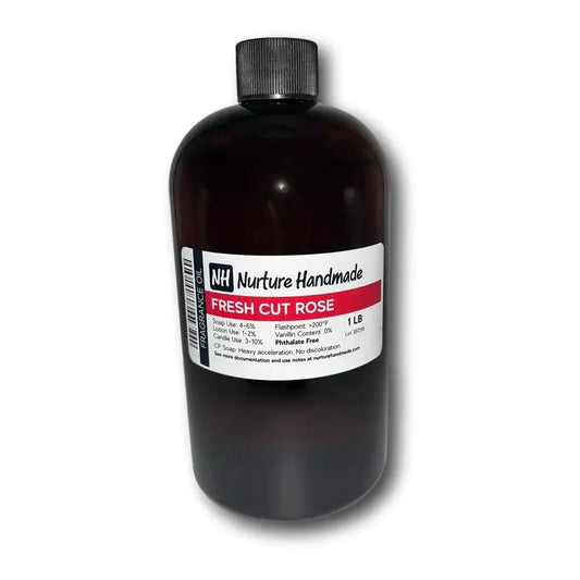 Bottle of Fresh Cut Rose Fragrance Oil by Nurture Handmade, perfect for adding a floral scent to soaps and creations.