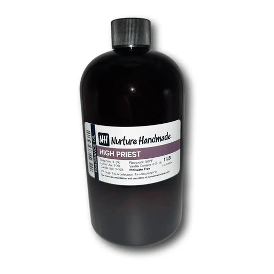 High Priest Fragrance Oil bottle by Nurture Handmade, featuring mystical floral and woody scent notes.