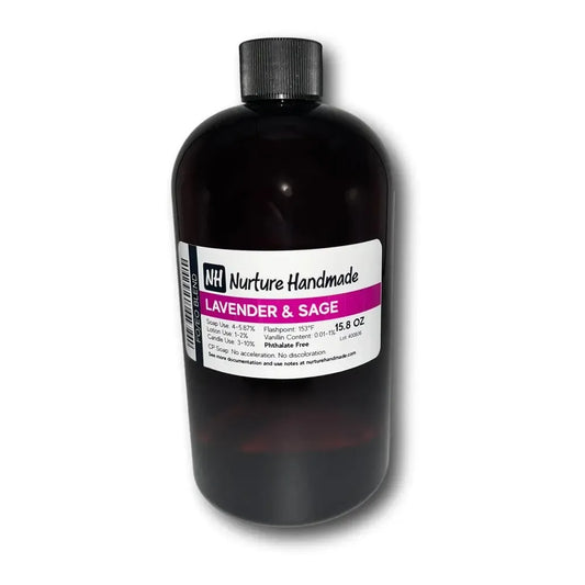 Lavender + Sage FO/EO Blend bottle, soothing herbal fragrance for a calming experience.