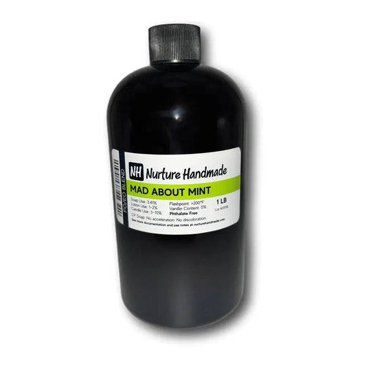 Bottle of Mad About Mint fragrance oil, featuring a refreshing blend of peppermint and spearmint aromas.