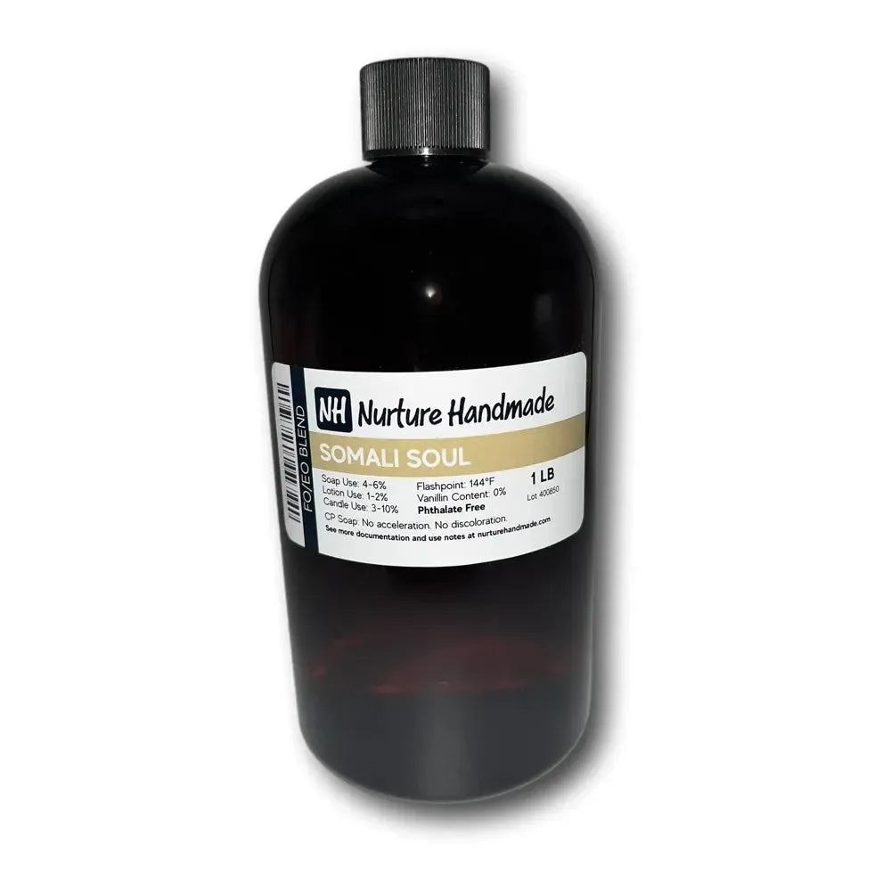 Somali Soul FO/EO Blend bottle showcasing woody notes and sandalwood oil, perfect for aromatic exploration.