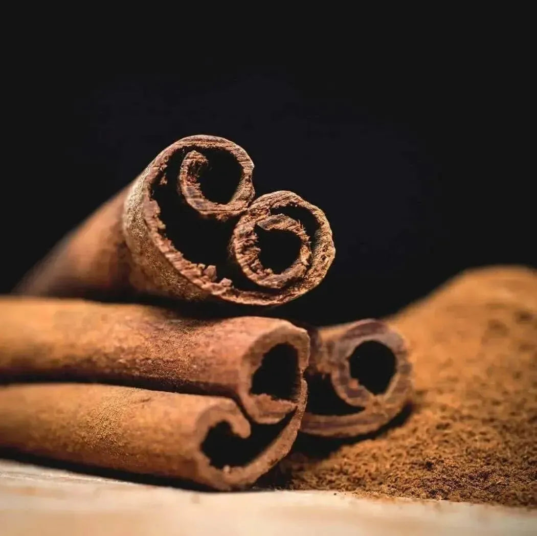 Rich brown Cinnamon Supreme Fragrance Oil with curled, textured sticks