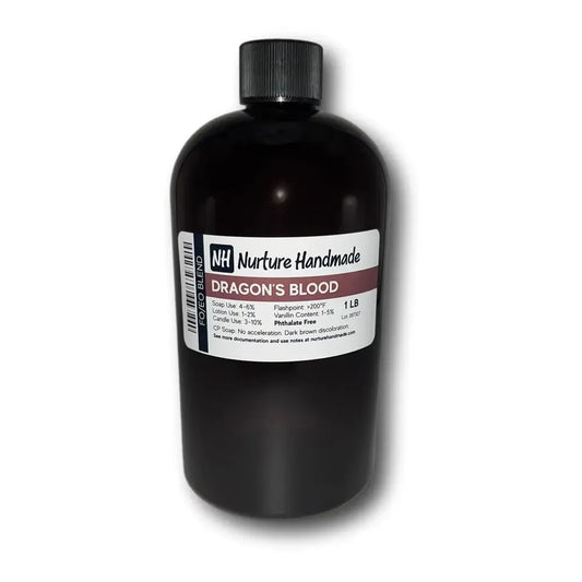 Dragon's Blood fragrance oil blend in amber bottle, perfect for crafting enchanting scents.