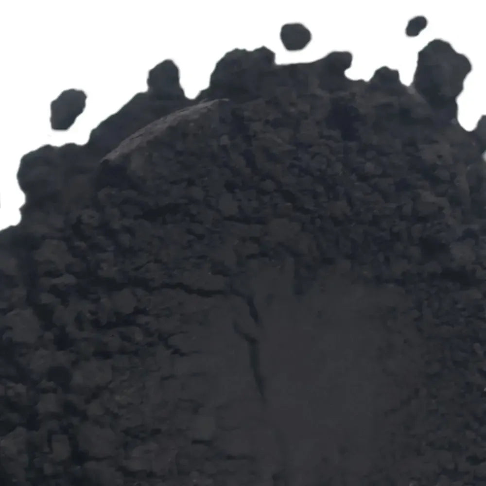 Finely powdered Black Iron Oxide pigment for bold cosmetic creations, showcasing a deep black hue.