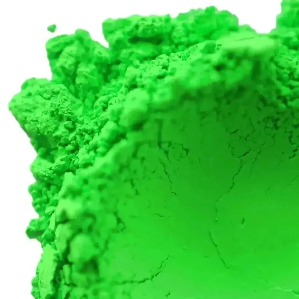 Vibrant Fluorescent Neon Green pigment, perfect for adding bold color to handmade projects like soap and epoxy resin.
