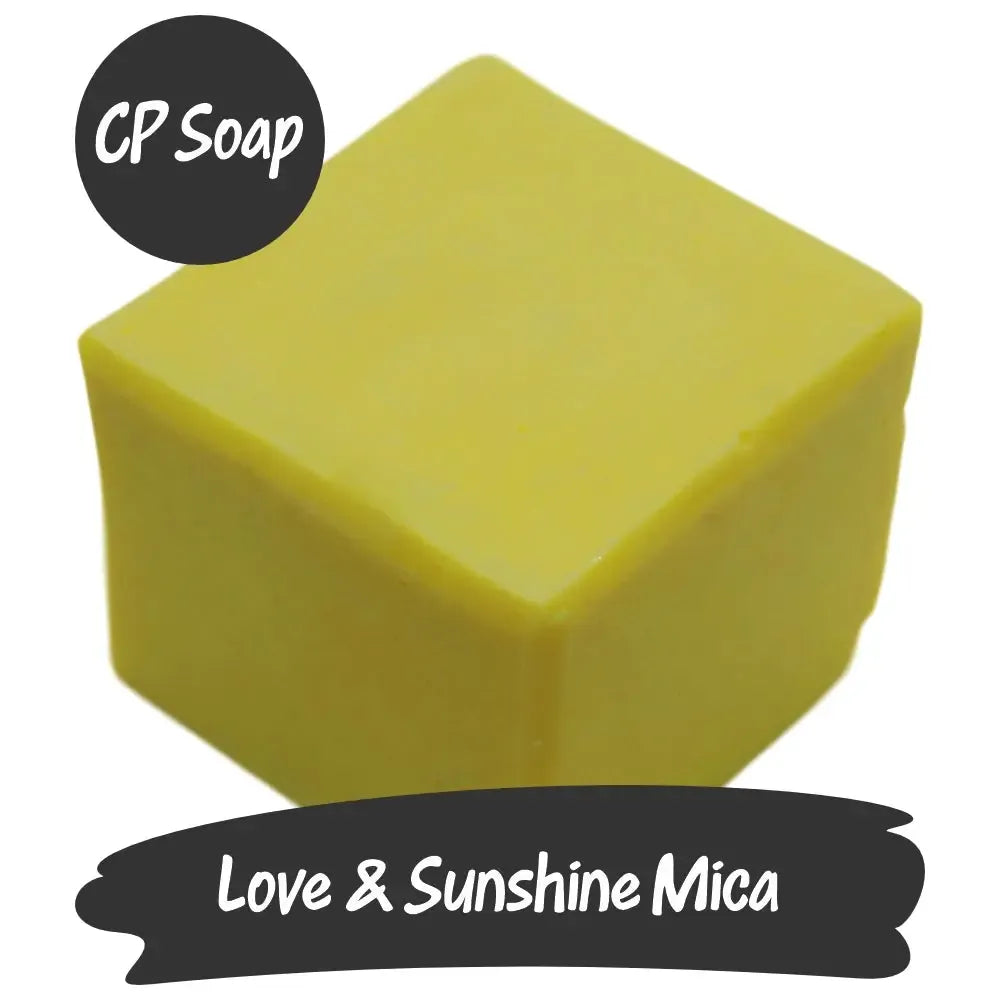 Vibrant yellow CP soap showcasing Love & Sunshine Mica for creative projects with a warm glow.