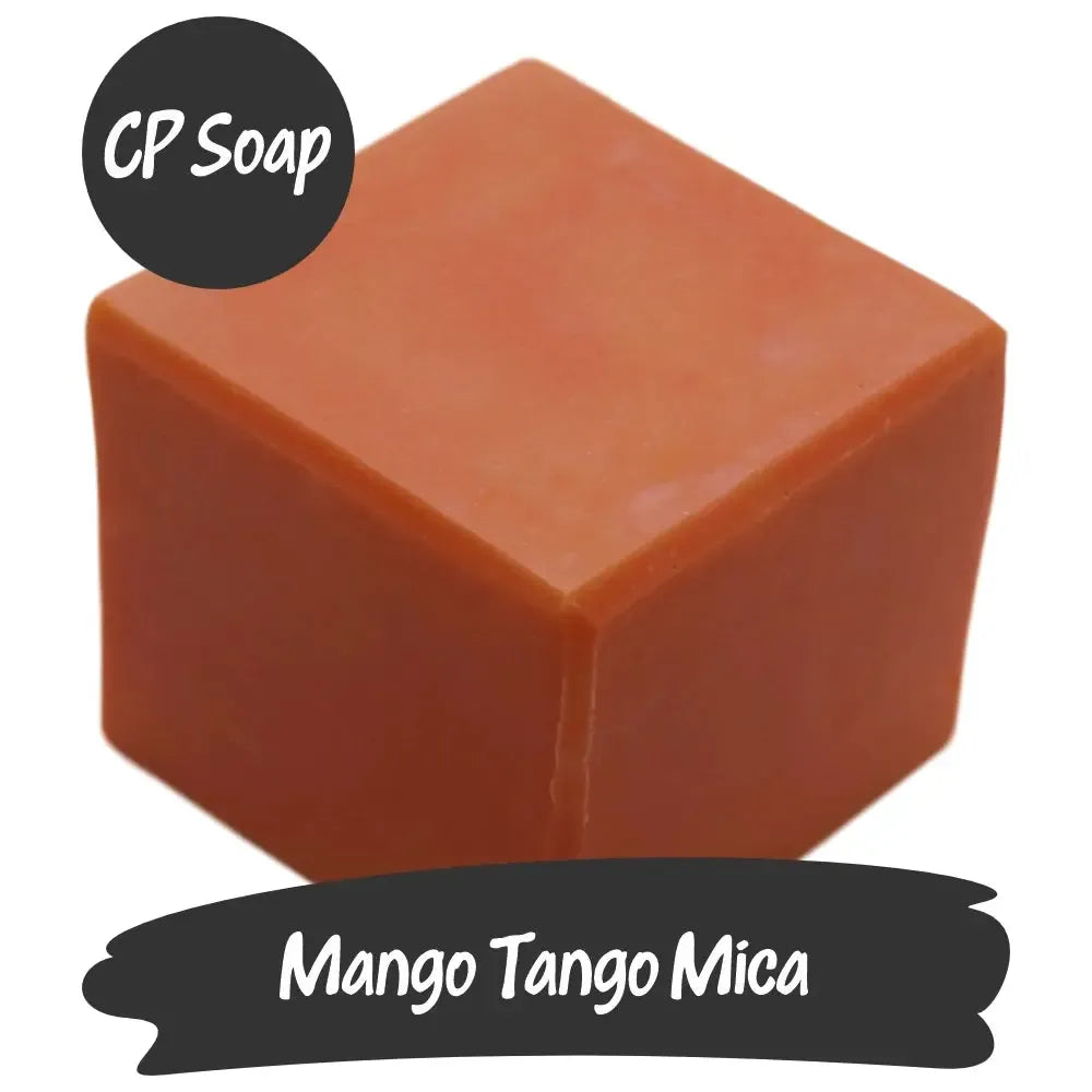 Mango Tango Mica cube for CP soap, showcasing vibrant orange color and luminous qualities, perfect for creative projects.