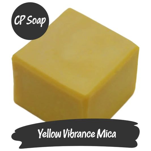 Yellow Vibrance Mica CP soap block showcasing a radiant sunny hue, perfect for crafting vibrant projects.
