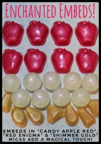 Colorful enchanted embeds in red and gold, perfect for adding a magical touch to your crafts and art projects!