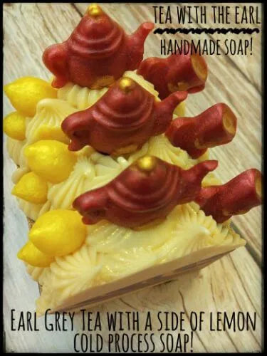 Deliciously crafted Earl Grey tea handmade soap topped with lemon, perfect for a cozy winter vibe!