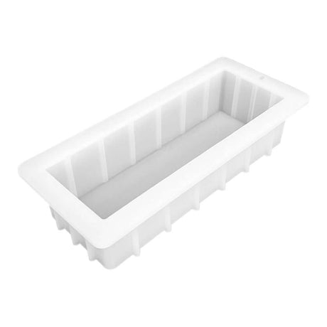 White rectangular silicone mold for soap making.