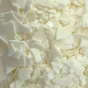 Close-up of white soy wax flakes, perfect for a smooth candle finish and clean burn with delightful scent throw.