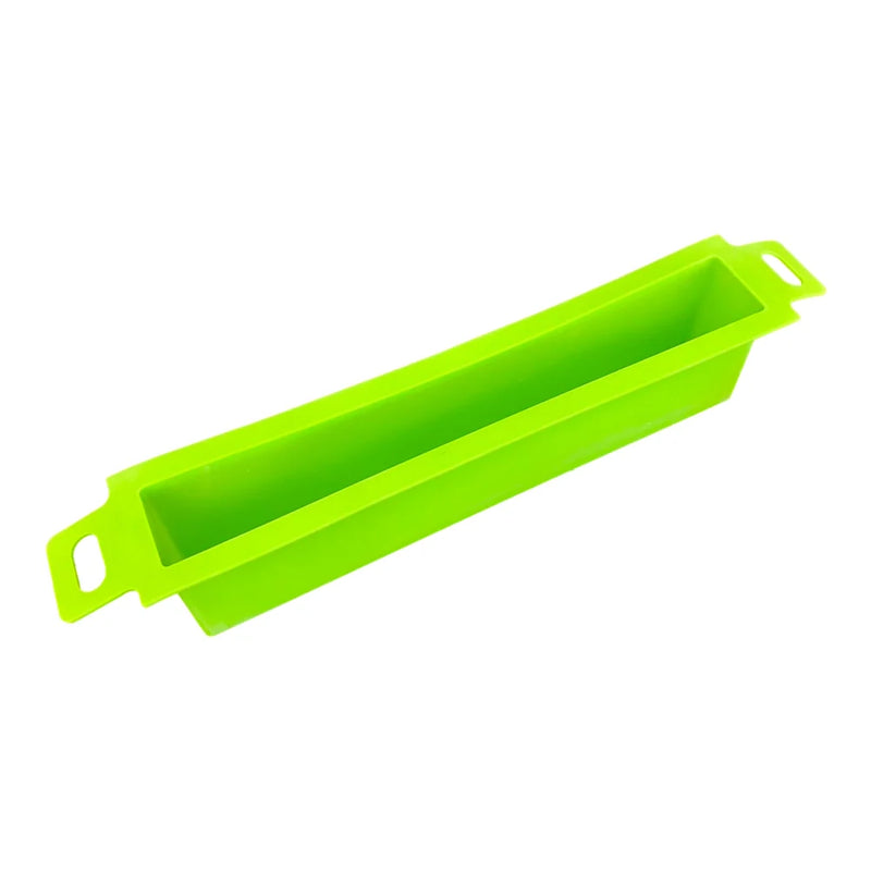 Bright lime green silicone loaf pan with end handle cutouts