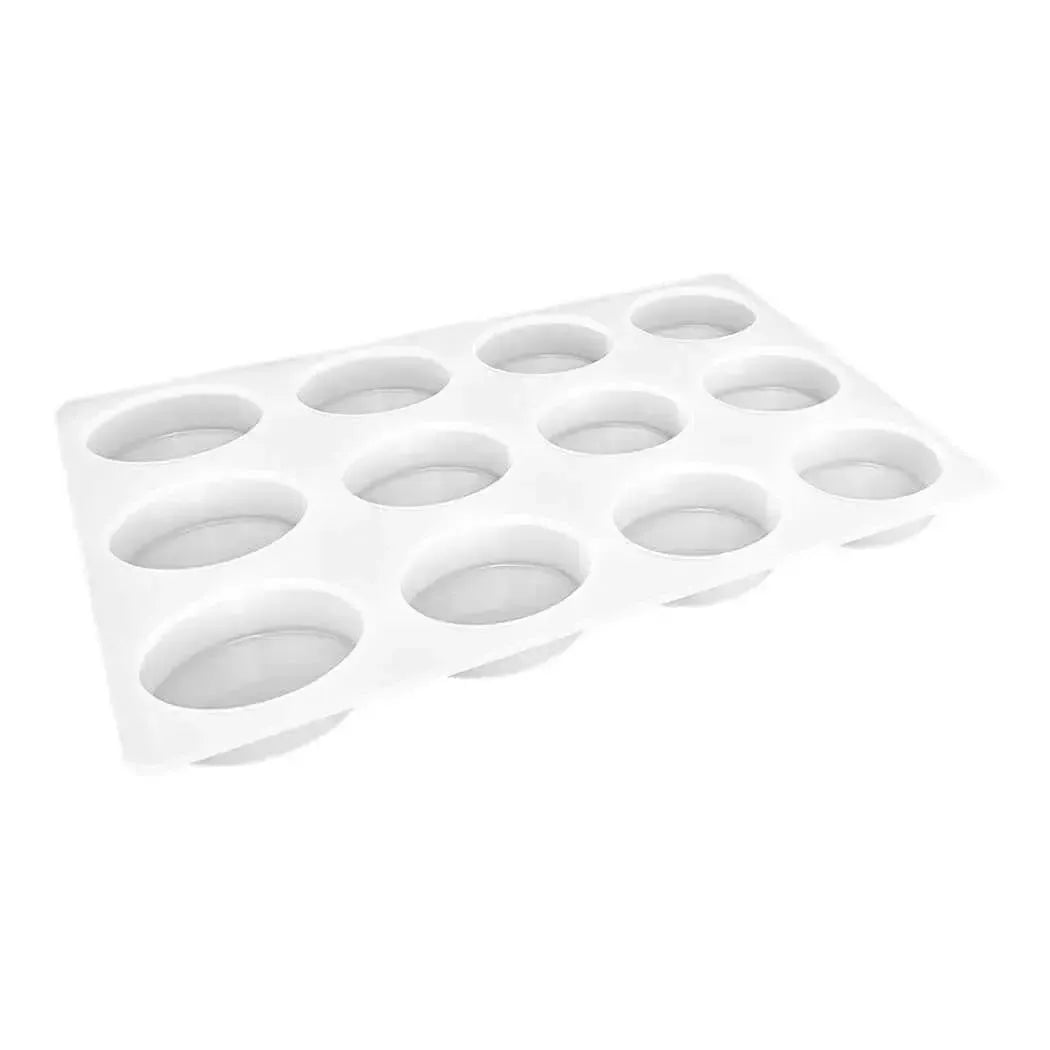 White silicone 12-cavity oval muffin pan mold