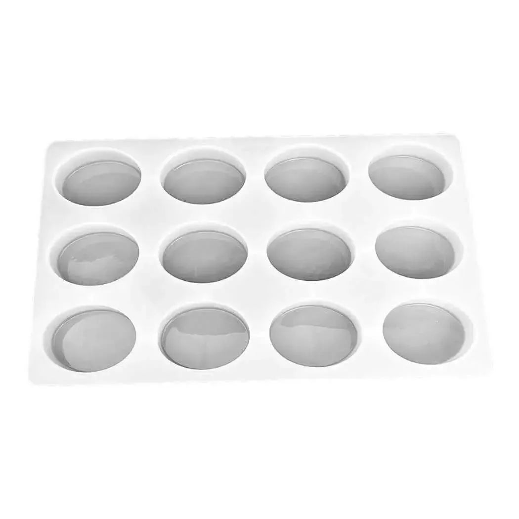 12 Bar Oval Mold with 12 white silicone oval cavities in 3 rows