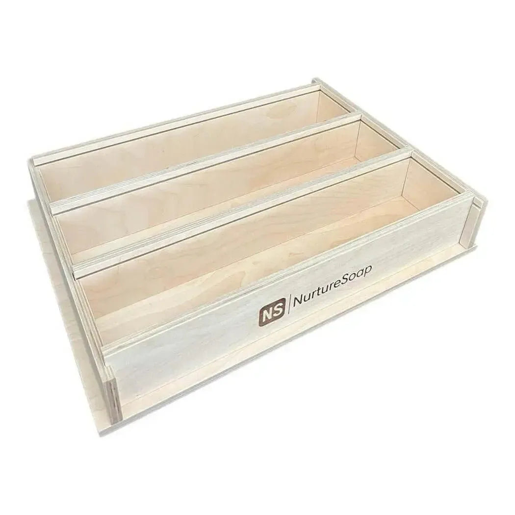 15 lb Premium Triple Wood Mold with three compartments by NurtureSoap, perfect for crafting and soap making.