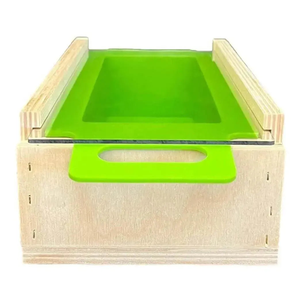 2.5 lb Handle Premium Soap Mold with silicone liner and wooden box, ideal for soap making, reducing soda ash.