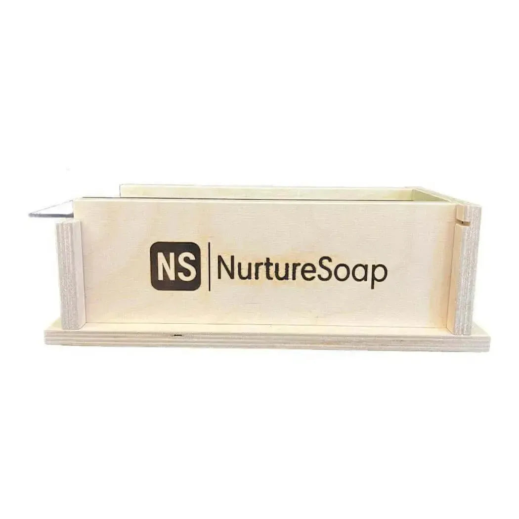 2.5 lb Premium Soap Mold from Nurture Soap with transparent lid and durable silicone liner for handmade soap crafting.