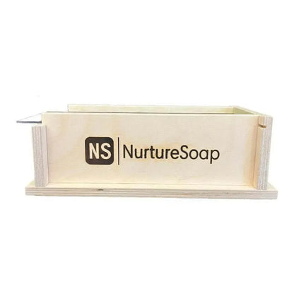2.5 lb Premium Soap Mold from Nurture Soap with transparent lid and durable silicone liner for handmade soap crafting.