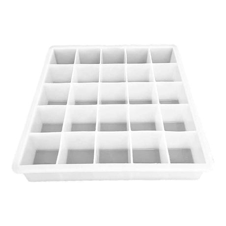 White handmade silicone mold tray with 25 square cavities by Nurture Handmade.