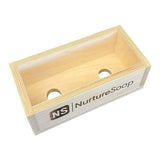 Nurture Handmade wooden soap mold box with Nurture Soap logo, designed for creating handcrafted soap bars.