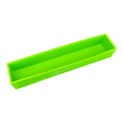 4.5 lb premium silicone soap mold in vibrant green with clear viewing lid for easy soap making and minimal ash.