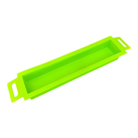 Bright green handmade soap mold with handles by Nurture Handmade.