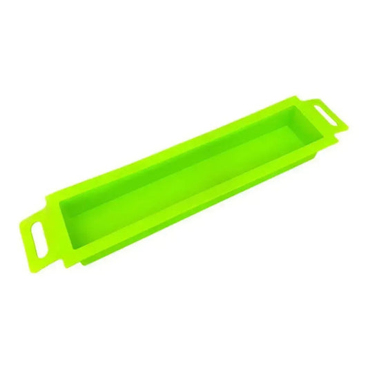 5 lb Basic Handle Soap Mold in vibrant green with convenient handles for easy soap removal and silicone-covered sides.