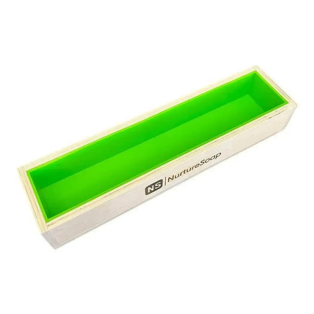 5 lb Basic Soap Mold with green silicone liner and ns nurturesoap branding