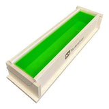 Wooden soap mold with green silicone liner from Nurture Handmade, perfect for crafting artisanal soaps.