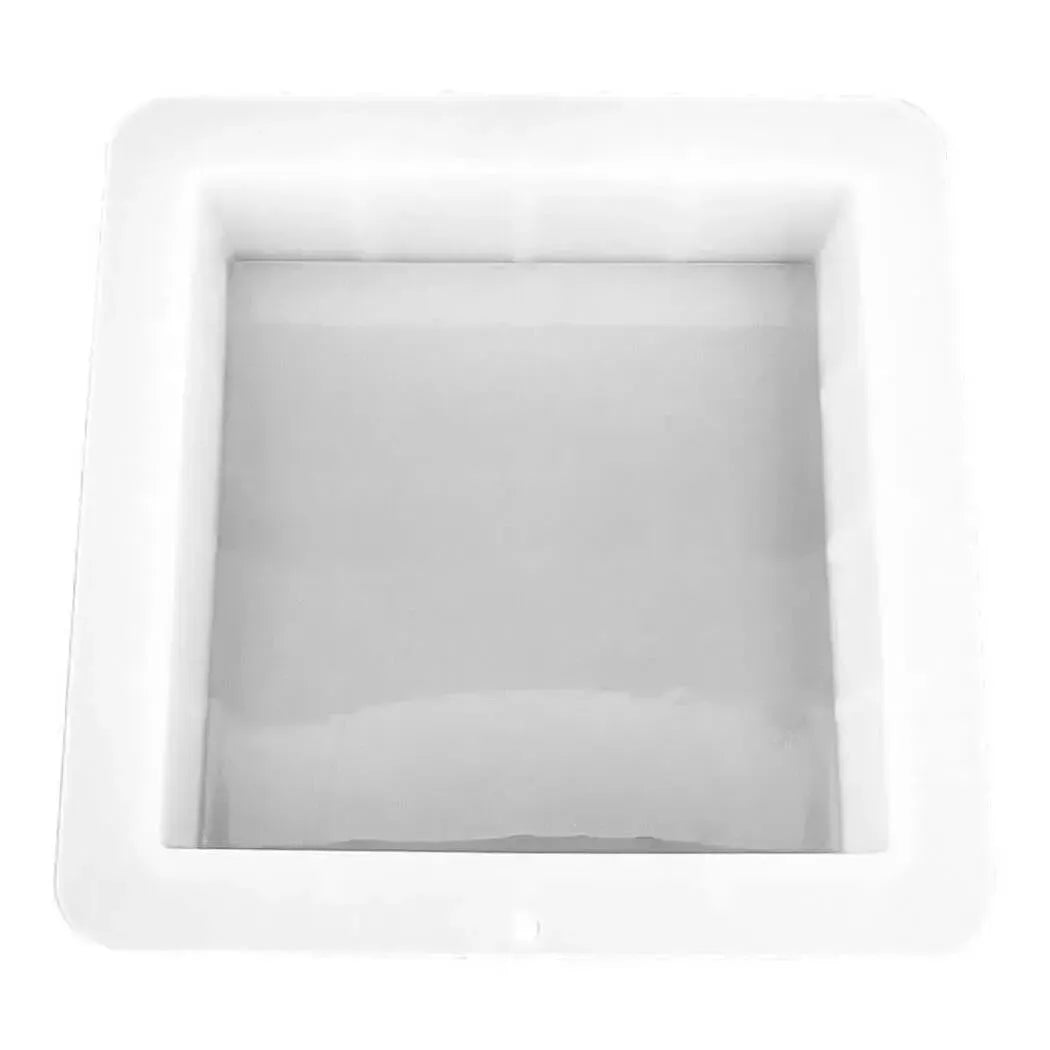 6-inch white square silicone slab soap mold with smooth raised edges