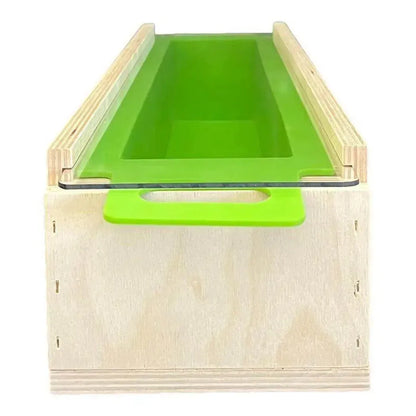 7.5 lb Premium Handle Soap Mold with silicone liner and clear lid for easy soap removal and minimal air contact.