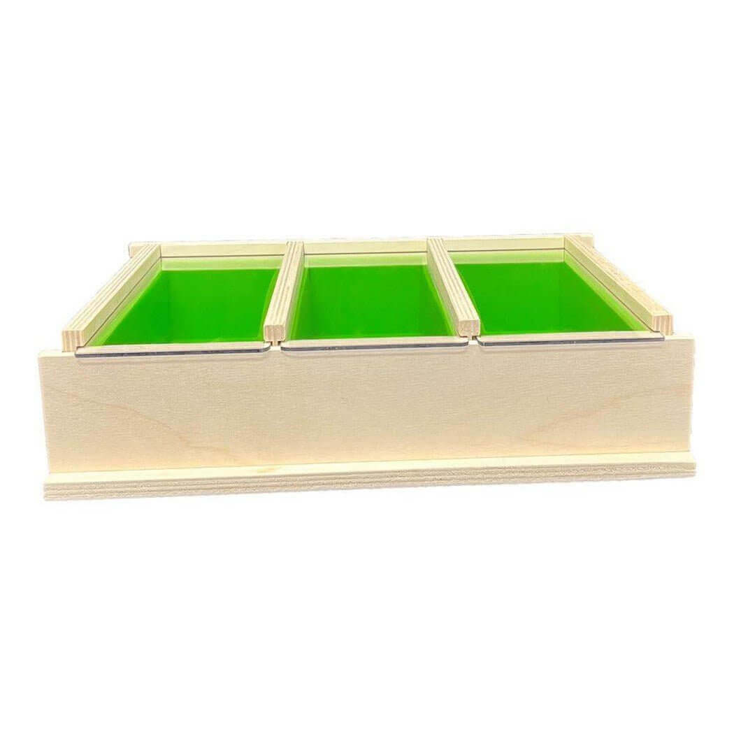 Handmade wooden box with green dividers - Nurture Handmade storage solution.