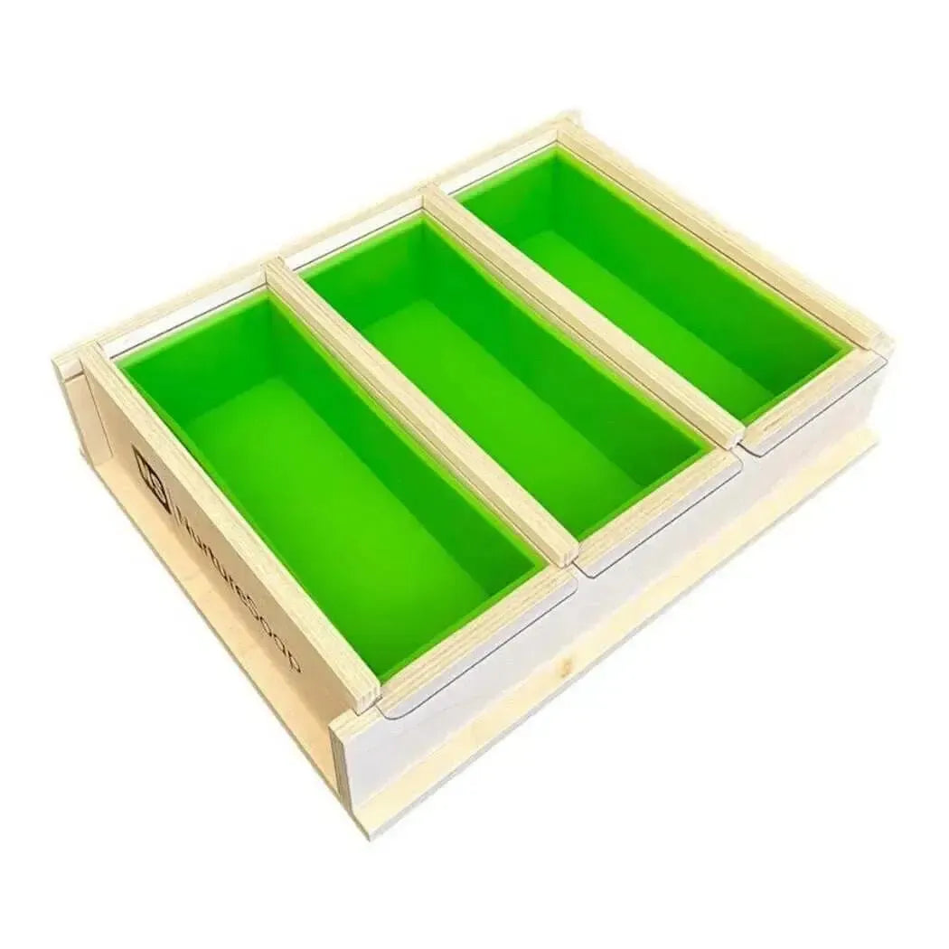 7.5 lb Triple Premium Soap Mold with light wood and green silicone liners