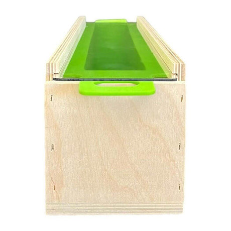 Handmade wooden soap mold with green silicone liner from Nurture Handmade.