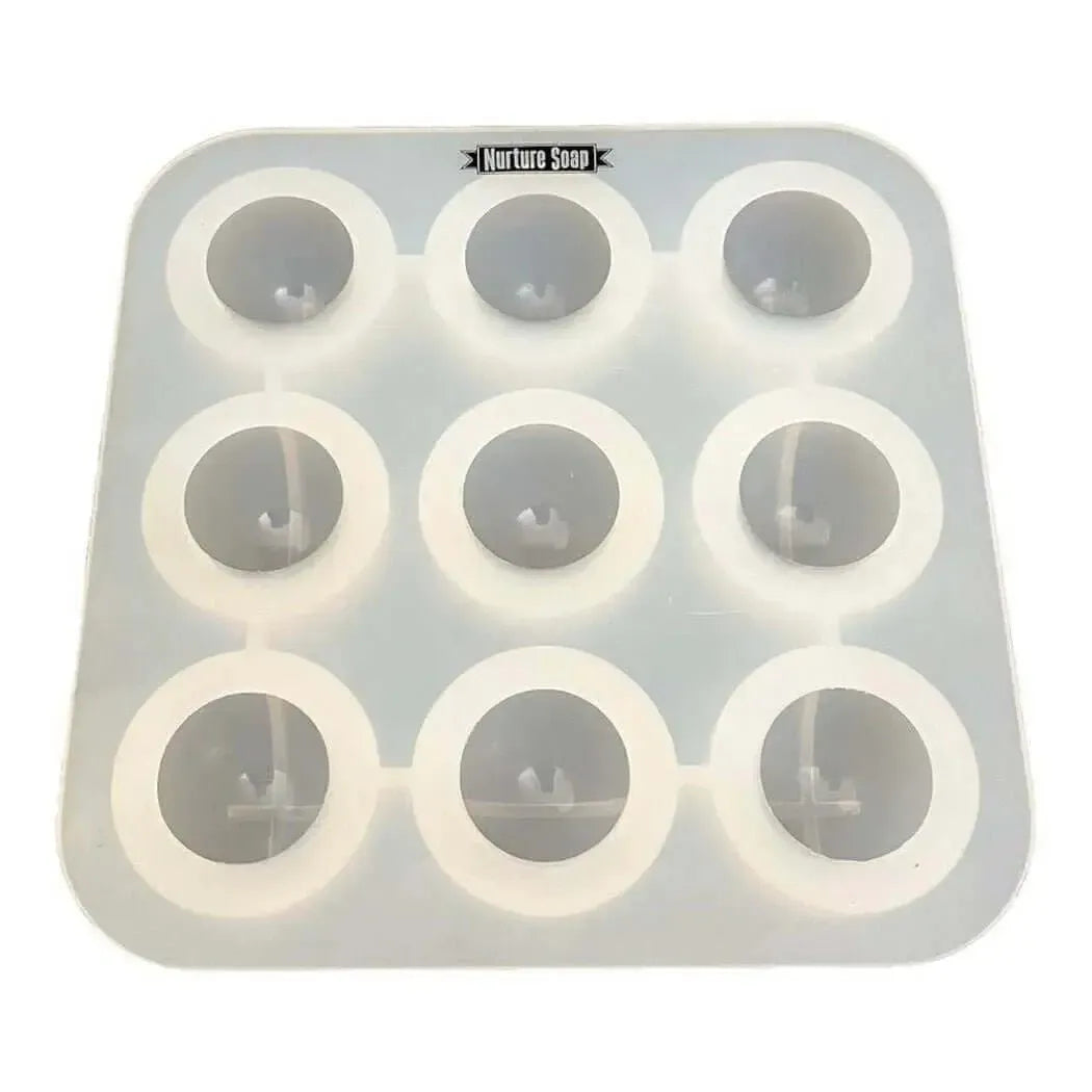 Large 9 Ball Silicone Soap Mold with 9 translucent gray circular cavities