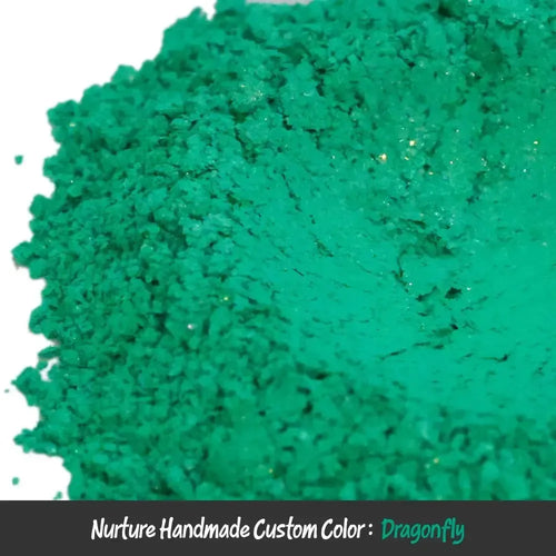 Vibrant emerald-green Dragonfly Blue Green Mica powdered pigment with fine texture