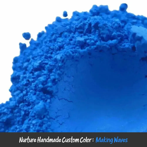 Vibrant royal blue powdered mica pigment blend, finely textured pile