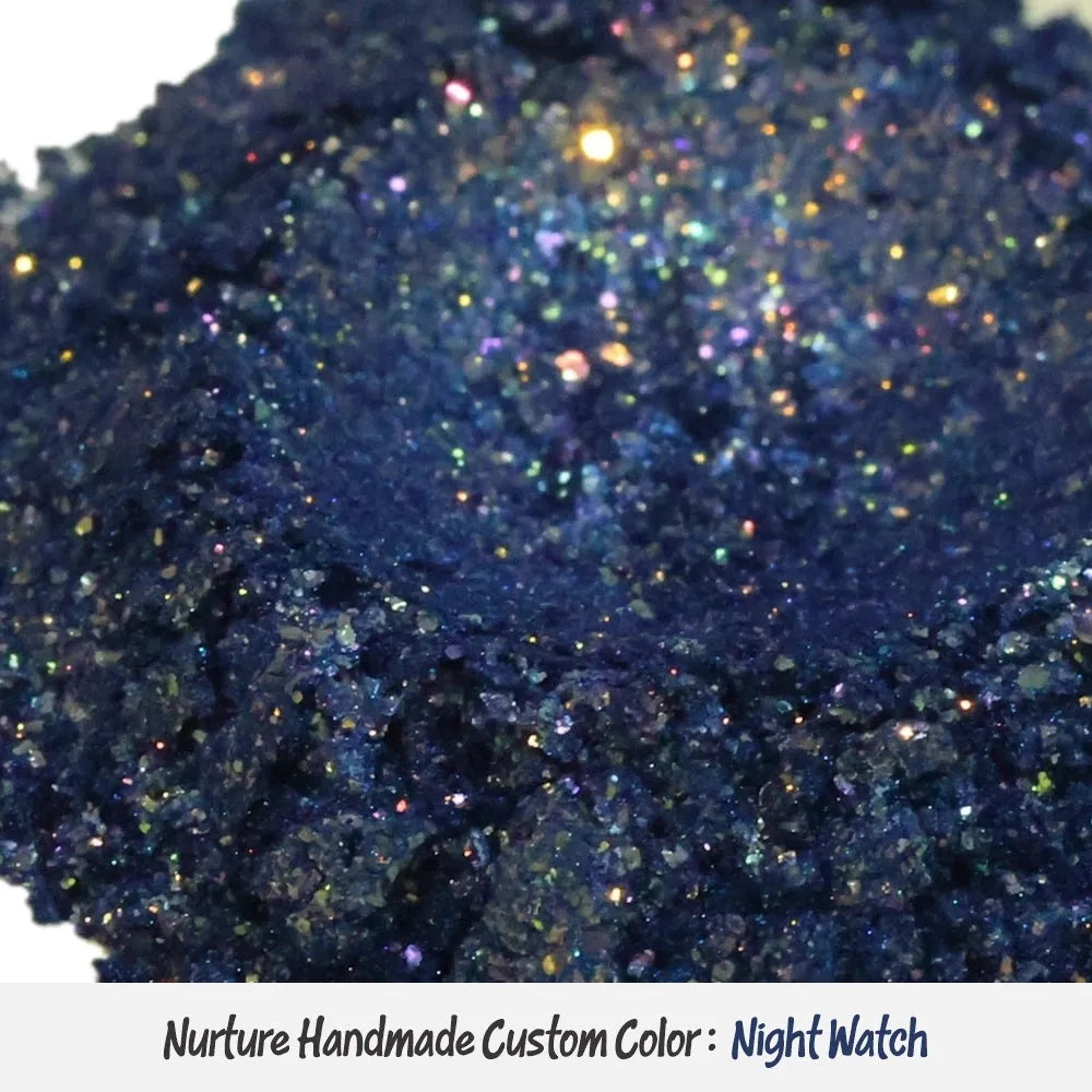 Night Watch Dark Blue Mica: deep navy glitter with iridescent shimmer