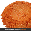 Sunkissed Orange Mica: shimmering, finely textured orange powder with metallic sparkle