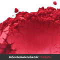 Trial by Fire Red Mica Pigment Blend: vibrant crimson powder with crumbly texture and surface cracks