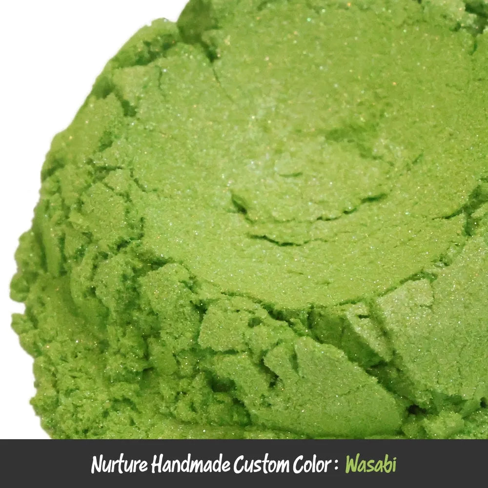 Vibrant shimmering wasabi green mica eyeshadow powder with sparkling finish