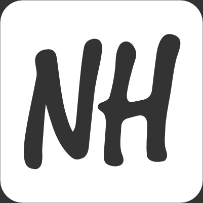 Stylized 'NH' logo on a square background, showcasing a modern and playful design.