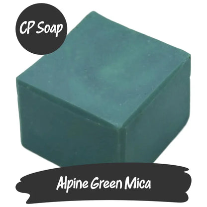 CP soap cube in Alpine Green Mica, inspired by evergreen forests for vibrant crafting creations.