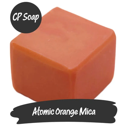 Atomic Orange Mica CP Soap block, showcasing a vibrant red-orange hue for crafts and art projects.