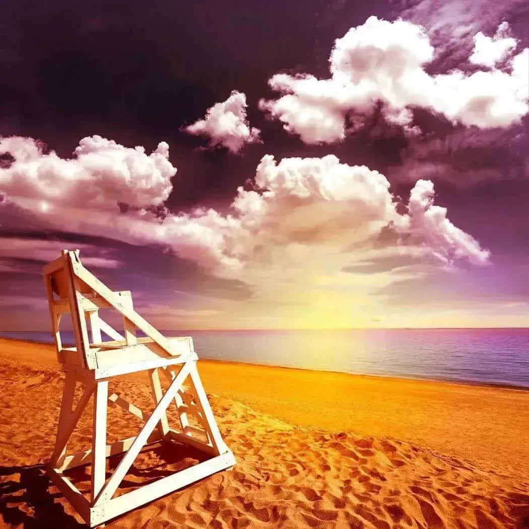 White wooden lifeguard chair on sandy beach for Beachy Keen Fragrance Blend