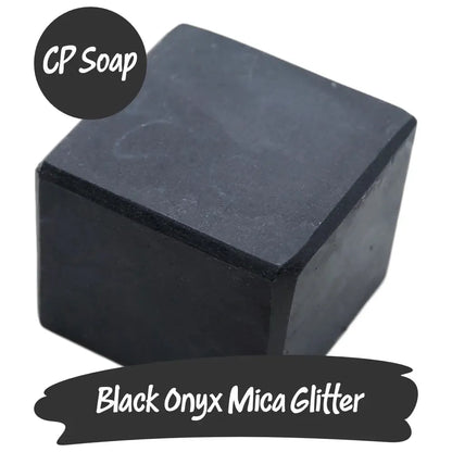 Elegant Black Onyx Mica Glitter soap block, perfect for enhancing crafts with a luxurious shimmer.